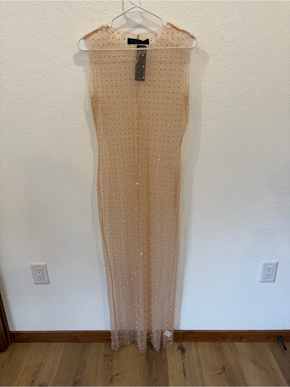 Lucky & Blessed Mesh Dress with Pearl and Rhinestone Accents